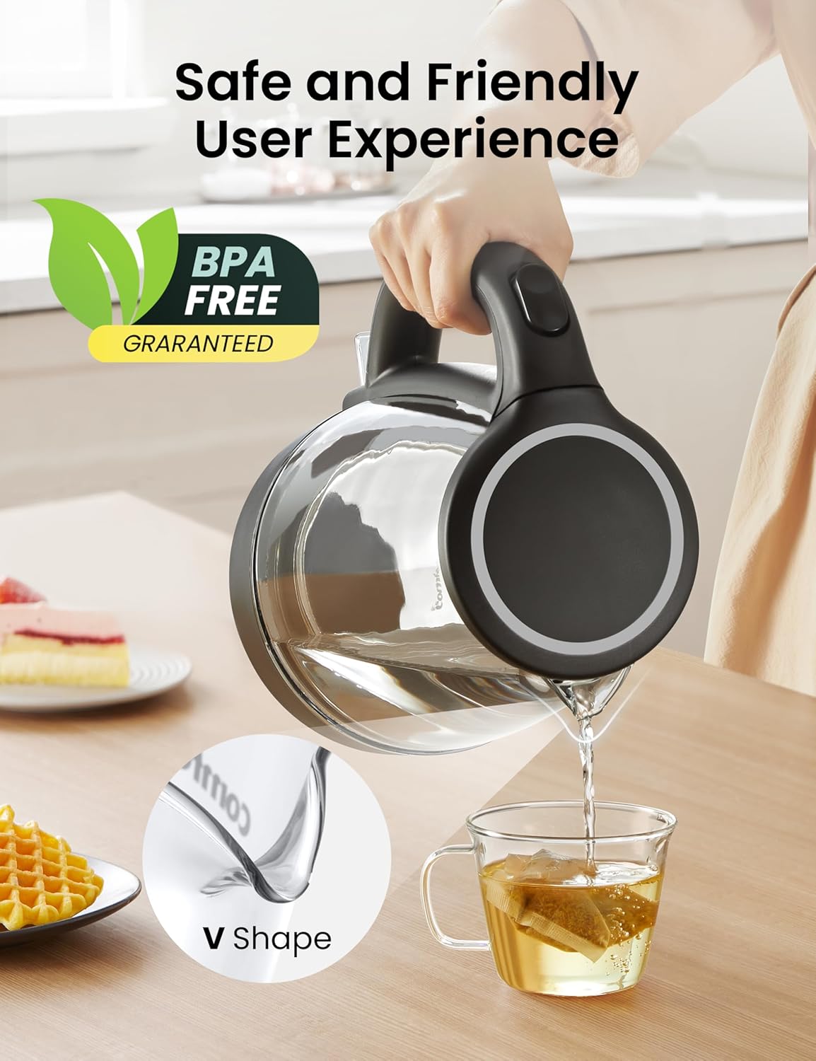 Electric Kettle Water Boiler, 1.8L Electric Tea Kettle, Wide Opening Hot Water Boiler With LED Light, Auto Shut-Off & Boil Dry Protection, Glass Black